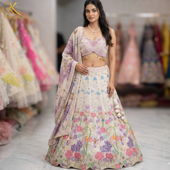 Pastel Ivory PDP Inspired designer 3D Floral Lehenga Set