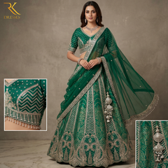 Emerald Green Bridal Lehenga Choli with Heavy Sequins, Zari Embroidery & Designer Tassel Work