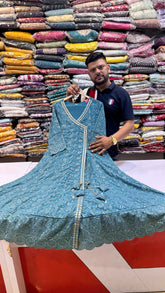 Teal Chikankari Angrakha Suit Set