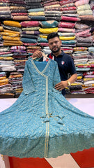 Teal Chikankari Angrakha Suit Set