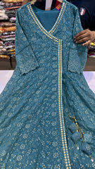 Teal Chikankari Angrakha Suit Set