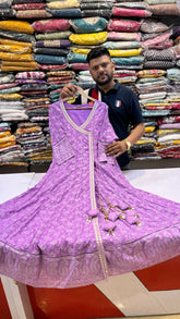 Lavender Chikankari Angrakha Suit Set