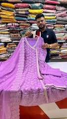 Lavender Chikankari Angrakha Suit Set