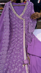 Lavender Chikankari Angrakha Suit Set
