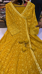 Sunshine Yellow Chikankari Angrakha Suit Set