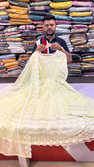 V-Neck Chikankari Anarkali Suit Set