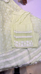 V-Neck Chikankari Anarkali Suit Set