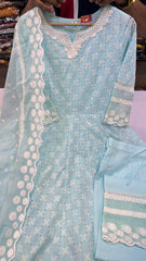 V-Neck Chikankari Anarkali Suit Set