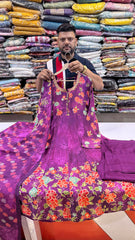 Teal Floral Anarkali Suit Set