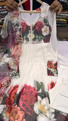 Ivory Floral Anarkali Suit Set with Statement Dupatta