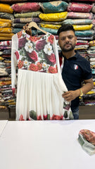 Ivory Floral Anarkali Suit Set with Statement Dupatta