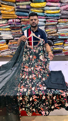 Teal Floral Anarkali Suit Set