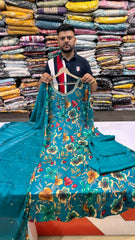Teal Floral Anarkali Suit Set