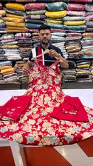 Teal Floral Anarkali Suit Set