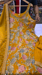 Golden Floral Anarkali Suit Set