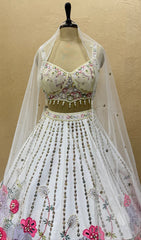 Premium Hand Made White Floral Lehenga Choli Set