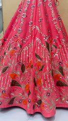Fuchsia Pink and Orange designer Lehenga Set with Hand-Painted Dupatta