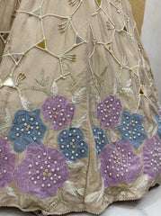 Dove Grey Pearl & Mirror Work Designer Lehenga Choli Set with Floral Embroidered Dupatta