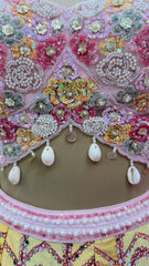 Luxury Multicolor Hand Embroidered Designer Lehenga Set with Pearl Corset Blouse