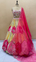Luxury Multicolor Hand Embroidered Designer Lehenga Set with Pearl Corset Blouse