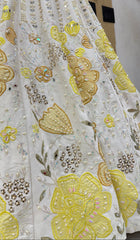 Handcrafted White Pearl & Sequin Embroidered Floral Lehenga Choli Set with Heavy Work Blouse