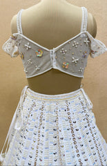 Handcrafted White Pearl & Sequin Embroidered Floral Lehenga Choli Set with Heavy Work Blouse