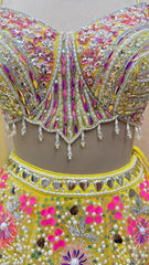 Sunlit Couture Lehenga Set – Luxury Hand-Embellished Yellow Bridal & Festive Designer Lehenga with Mirror, Pearl & Sequin Work