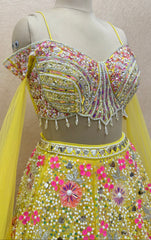 Sunlit Couture Lehenga Set – Luxury Hand-Embellished Yellow Bridal & Festive Designer Lehenga with Mirror, Pearl & Sequin Work