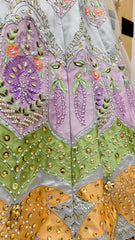 Pastel Grey Floral Hand-Embroidered Designer Lehenga Choli Set with Sequins, Pearl Work & Net Dupatta
