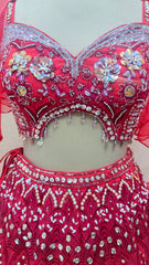PDP Inspired Luxury Red Hand Embroidered Designer Lehenga Set with Crystal Work & Ruffle Organza Dupatta