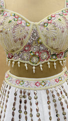 Premium Hand Made White Floral Lehenga Choli Set