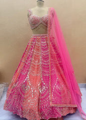 Premium Hot Pink & Coral Bridal Lehenga Choli with Heavy Hand Work Detailing