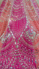 Premium Hot Pink & Coral Bridal Lehenga Choli with Heavy Hand Work Detailing