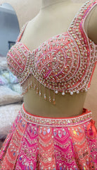 Premium Hot Pink & Coral Bridal Lehenga Choli with Heavy Hand Work Detailing