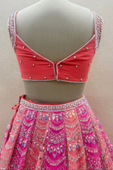 Premium Hot Pink & Coral Bridal Lehenga Choli with Heavy Hand Work Detailing