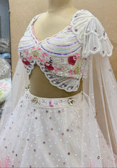 Luxury White floral, Pearl & Sequin Embroidered PDP inspired Lehenga Choli Set