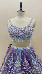 Dusty Lavender & Misty Blue Heavy Embroidered Designer Lehenga Choli Set with Dupatta
