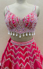 PDP Inspired Luxury Pinkish Red Designer Lehenga Choli with Fully Handwork