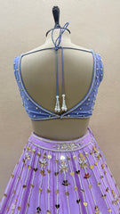 Lavender Hand-Made Designer Lehenga Set with Heavy Pearl & Coin Work Blouse & Organza Dupatta