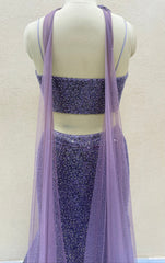 Glamorous Modern Lavender Crystal Fishcut Lehenga Set with Heavy Corset Blouse & Sequin Embellishments