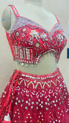 PDP Inspired Luxury Red Hand Embroidered Designer Lehenga Set with Crystal Work & Ruffle Organza Dupatta
