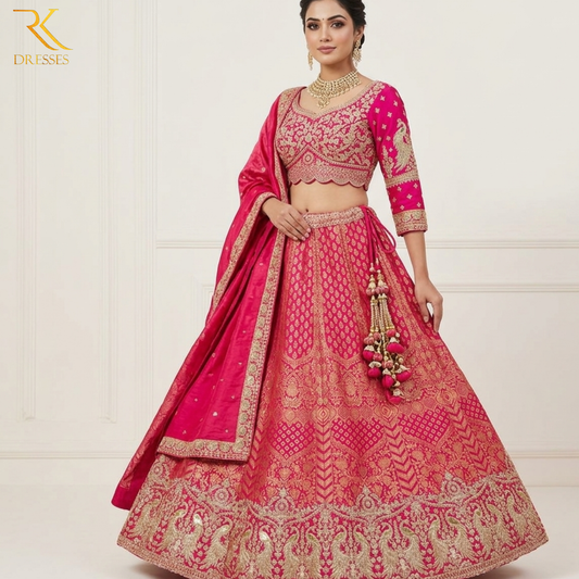Designer Rani Pink Banarasi Designer Lehenga Choli Set - Handcrafted
