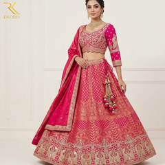 Designer Rani Pink Banarasi Designer Lehenga Choli Set - Handcrafted