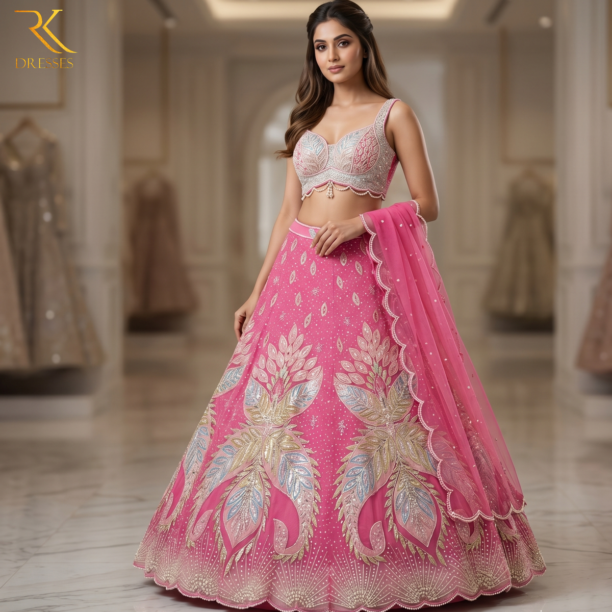 Hot Pink PDP Inspired Premium Bridal Lehenga Set with Heavy Handwork.