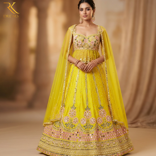 Premium Yellow 3d Designer Lehenga Choli Set with Dupatta