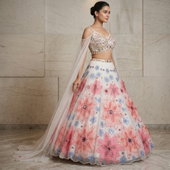 Premium White Floral Sequin Embroidered Lehenga Choli with 3D Applique Work