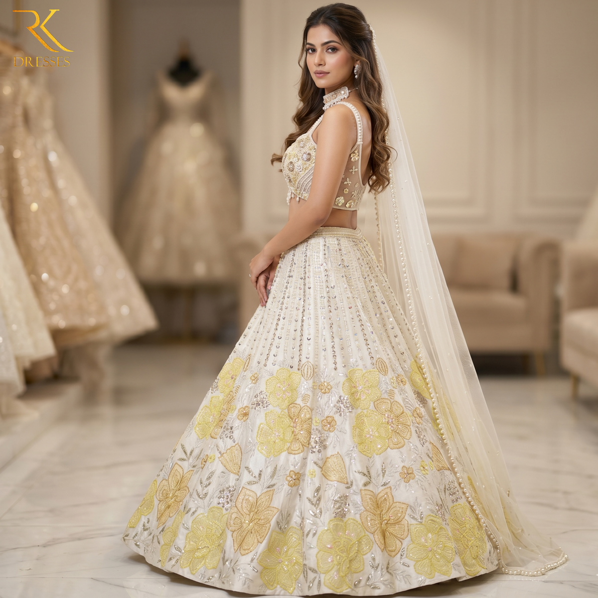 Ivory Blossom Hand-Embroidered Floral Lehenga Set