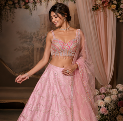 Baby Pink Butterfly Designer Lehenga Set with Hand Embroidery, Sequins & Pearl Work