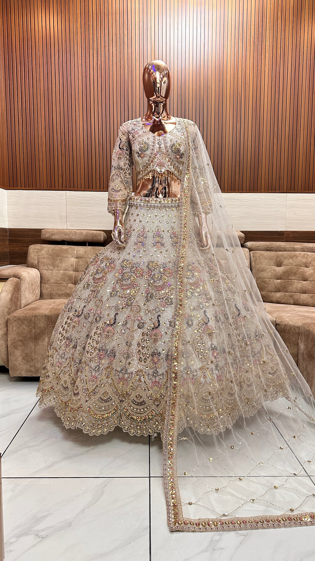 Royal Gold Embellished Bridal Lehenga with Intricate Handwork – RK