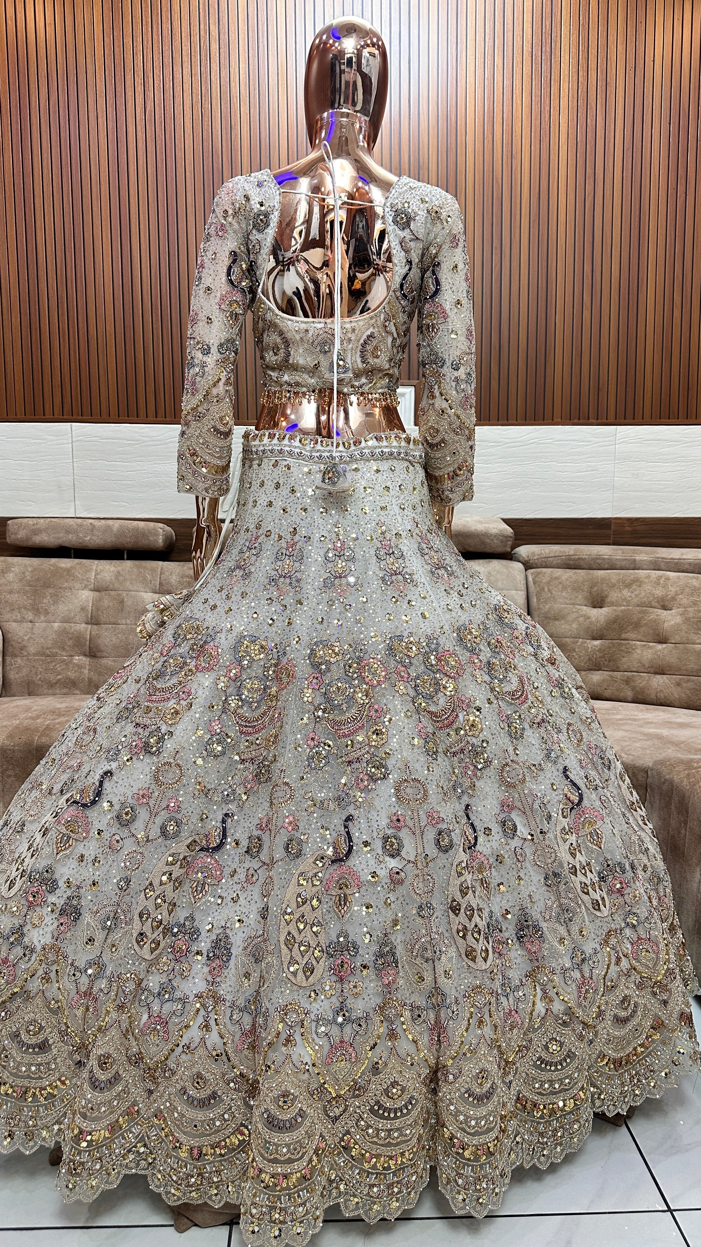 Luxurious Handcrafted Bridal Lehenga with Pearl & Sequin Embellishments